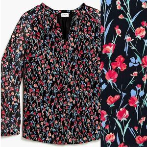 J. Crew Women's Floral‎ LS Button Up Blouse Size XS Black & Red V Neck Feminine